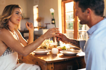 A photo of a couple enjoying lunch at their hotel dining room